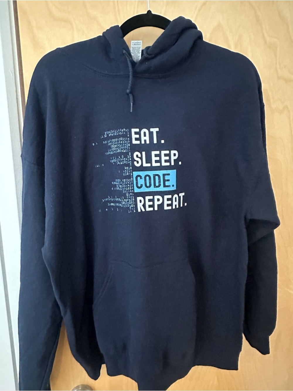 Gildan Navy Hoodie with Eat. Sleep. Code. Repeat. Graphic